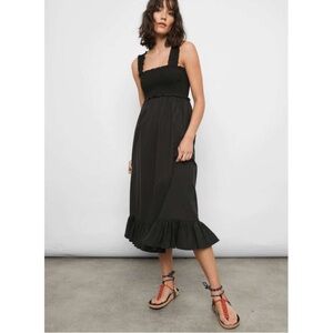 Rails Rumi Smocked Midi Dress Large Black Ruffle Hem Neutral Minimalist XS